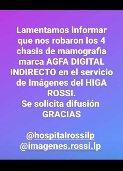 Robaron equipamiento en el Hospital Rossi de La Plata