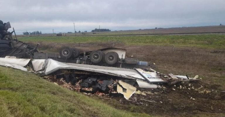 Ruta 2: volcó un camión que llevaba un cargamento de pescado