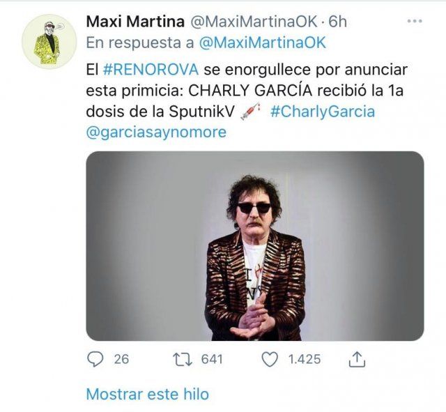 Confirmado: Charly García recibió la primera dosis de la vacuna contra el coronavirus.