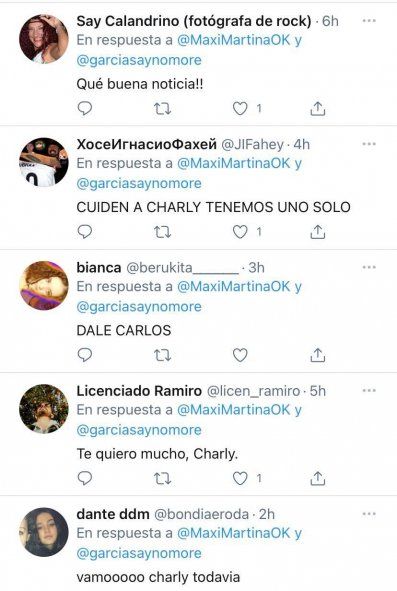 Mensajes de alegría y festejo por parte de muchos seguidores de Charly.