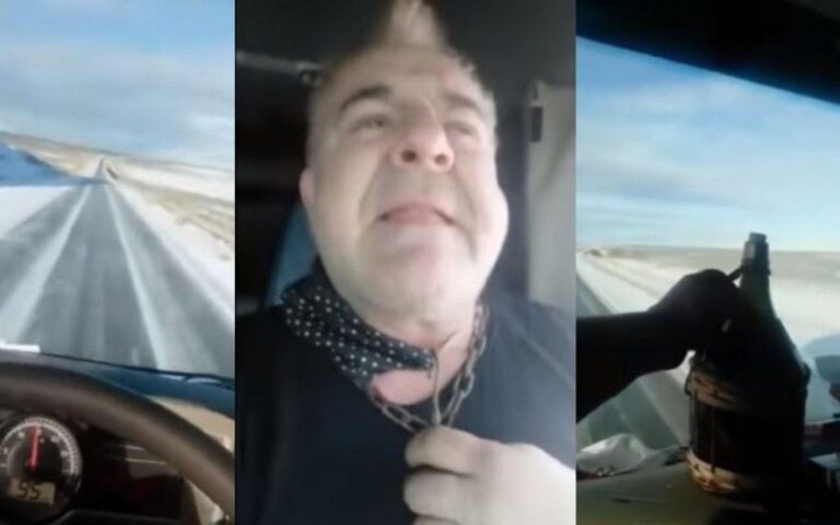 “¡Vamos Renolito!”: Volcó su camión mientras se filmaba en la nieve sin cadenas y escuchando Los Redondos