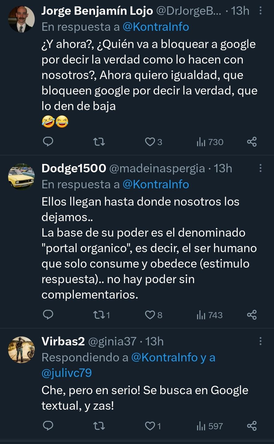Algunos de los comentarios en redes sociales sobre la respuesta a la búsqueda en Google de quien es el dueño de la Argentina