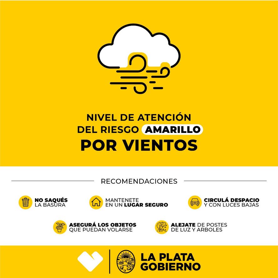 Según informó la Dirección de Hidrometeorología local, la ciudad de La Plata presenta un alerta amarillo por vientos.