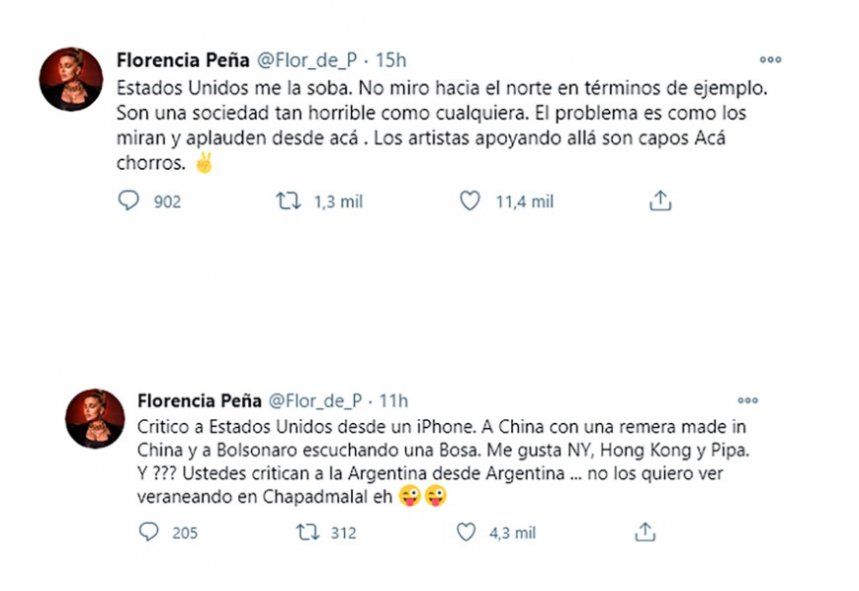 Florencia Peña les contestó a quienes la criticaron por sus dichos en Twitter