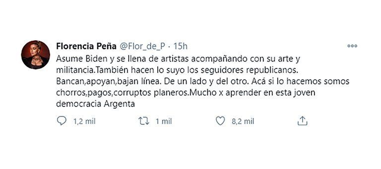 La reflexión de Florencia Peña sobre los artistas que tocaron en Estados Unidos desató una fuerte polémica