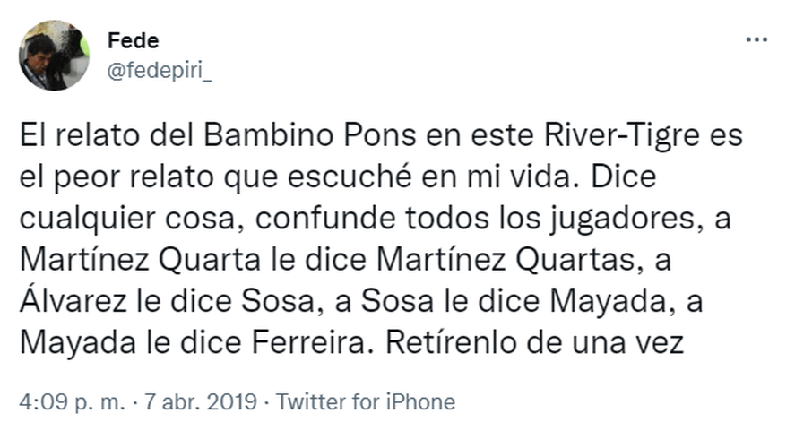 El Bambino Pons se fue de Twitter por los