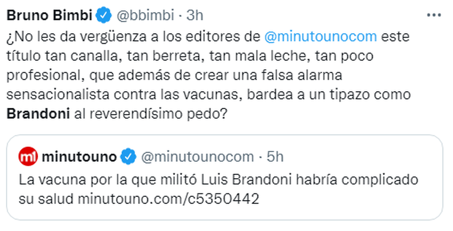 Comentarios sobre la reacción de Luis Brandoni a la vacuna Pfizer