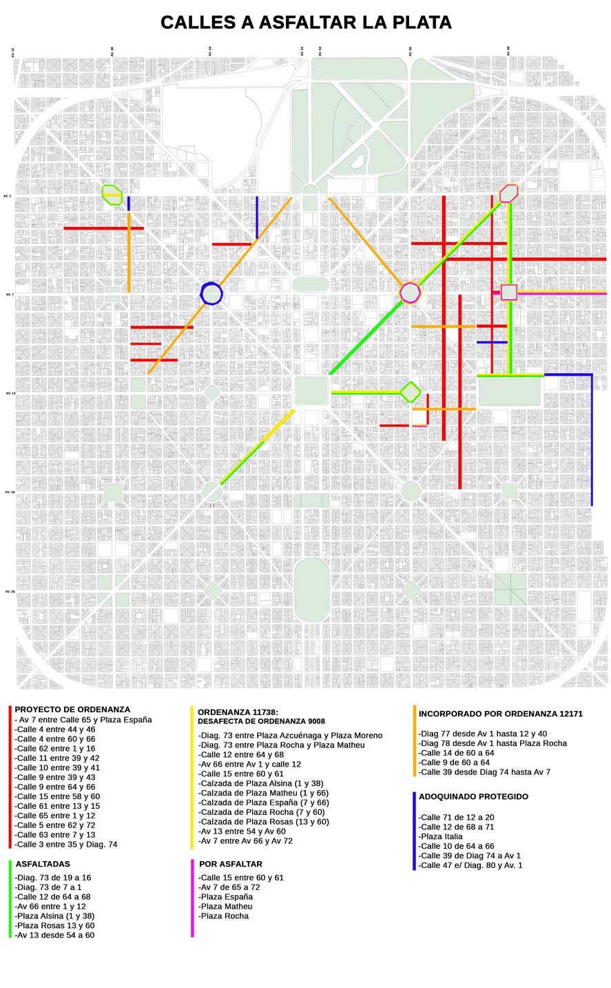 Este es el mapa de las calles a asfaltar y retirar los adoquines.