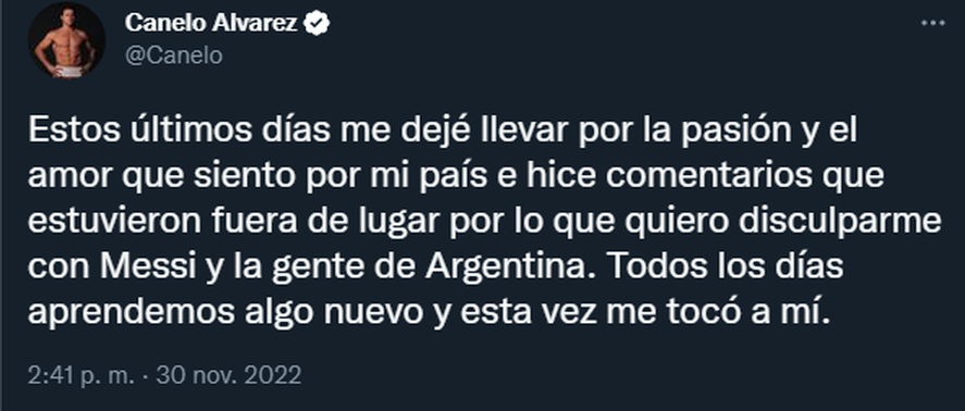 Canelo Álvarez pidió perdón por sus dichos contra Lio Messi