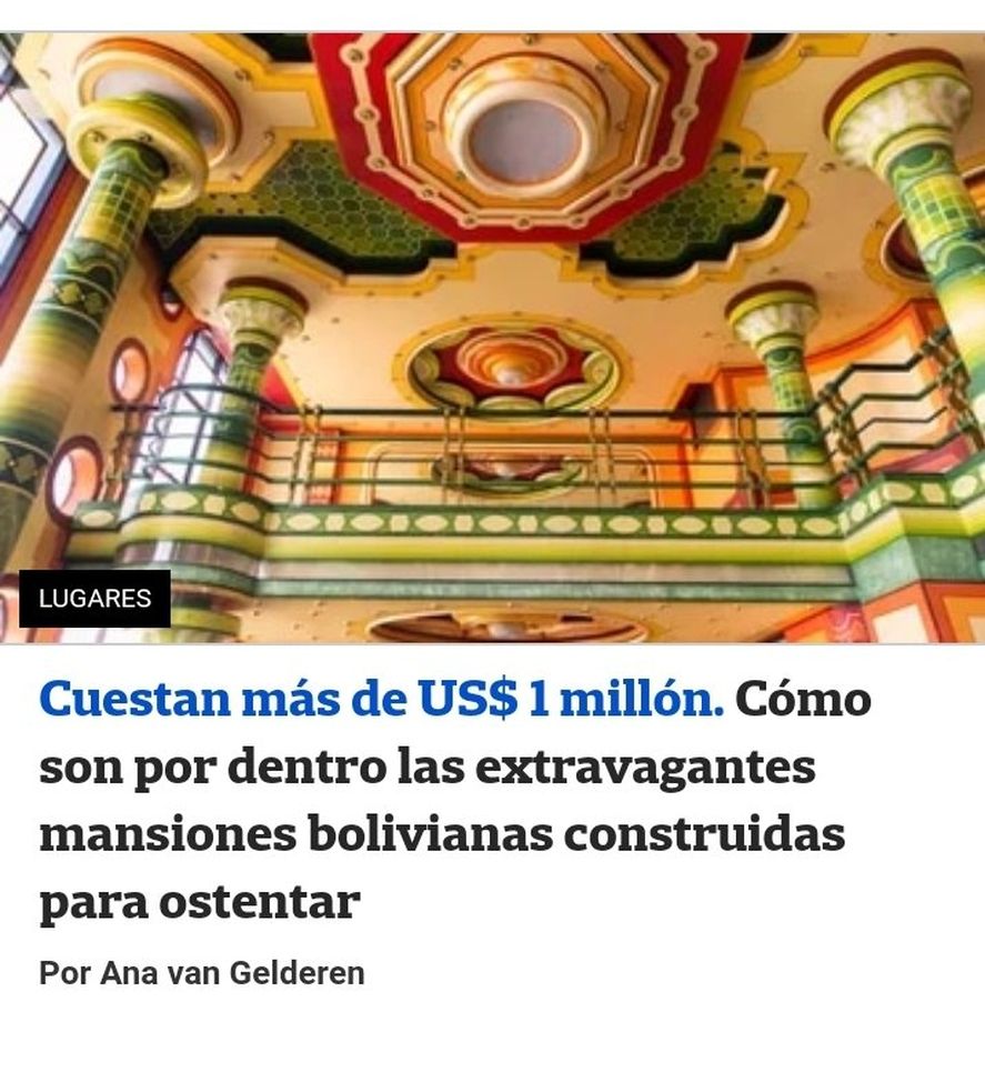 Captura del título de La Nación (luego modificado), acerca de las construcciones supuestamente ostentosas en Bolivia que fue acusado de racismo en redes sociales
