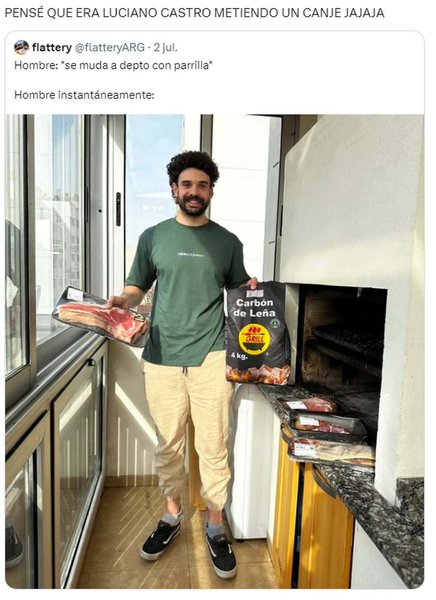 Un usuario de Twitter publicó una foto antes de preparar un asado y se volvió viral por su parecido a Luciano Castro.