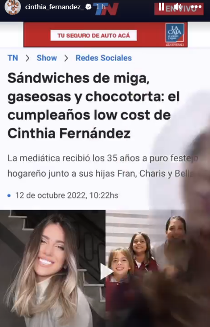 Cinthia Fernández cuestionó a TN por hablar de su cumpleaños "Low Cost"