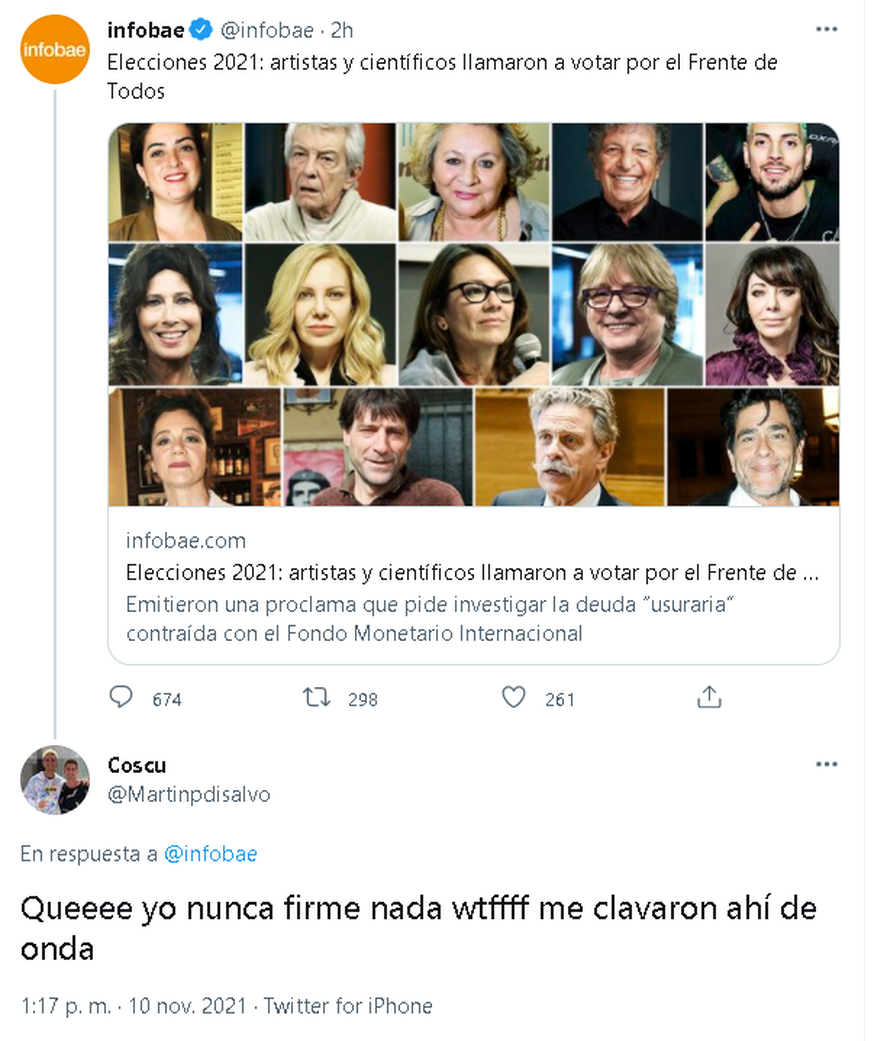Coscu negó haber firmado una convocatoria a favor del gobierno