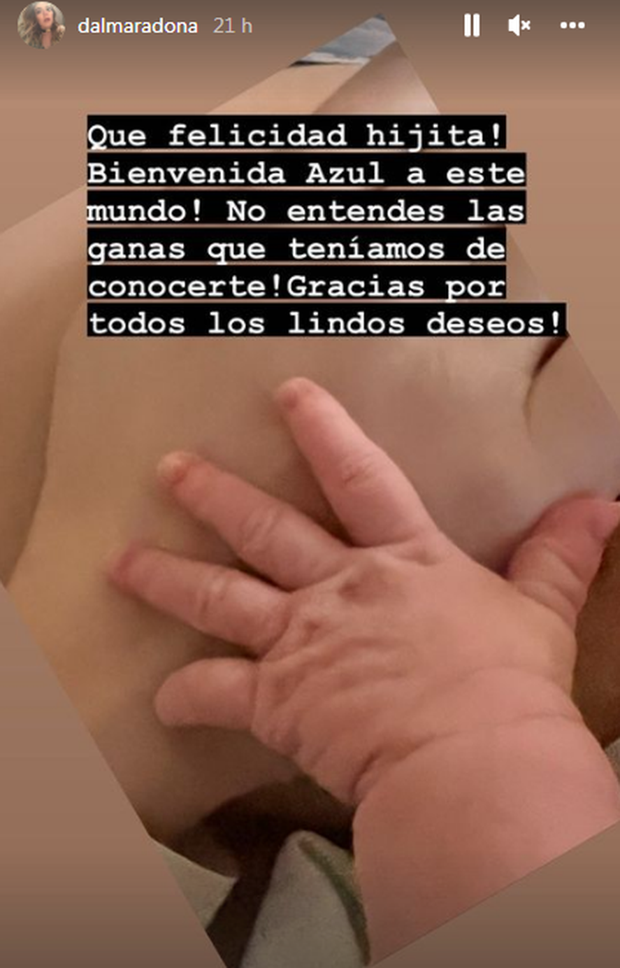 Dalma Maradona subió una foto comunicando el nacimiento de su segunda hija
