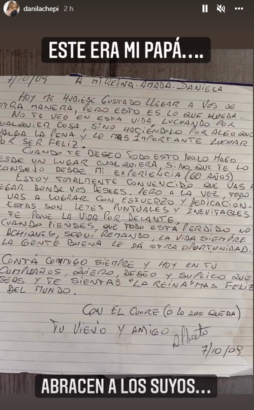 La carta que le dedicó el papá de Dani La Chepi por el día de su cumpleaños