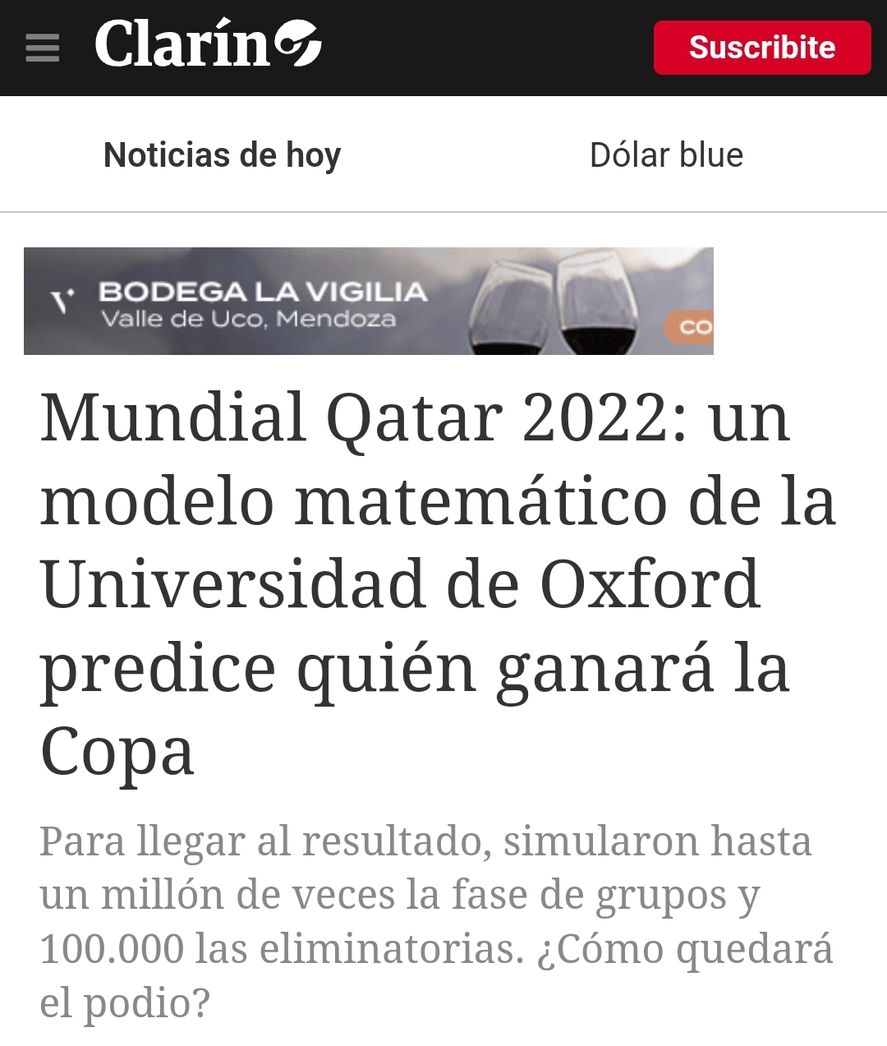 El artículo del diario Clarín sobre las predicciones "matemáticas" de la Universidad inglesa de Oxford que resultaron un fiasco 