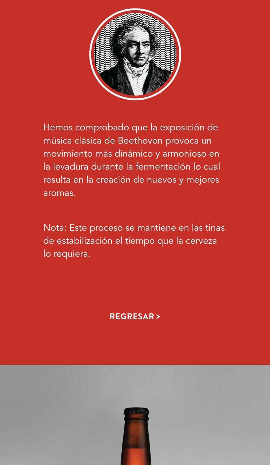 El marketing del sitio web de la destilería mexicana de cerveza "Santanera" aclara que a su producto lo hace escuchar a Beethoven, a diferencia de lo que dice el etiquetado, que habla de Mozart