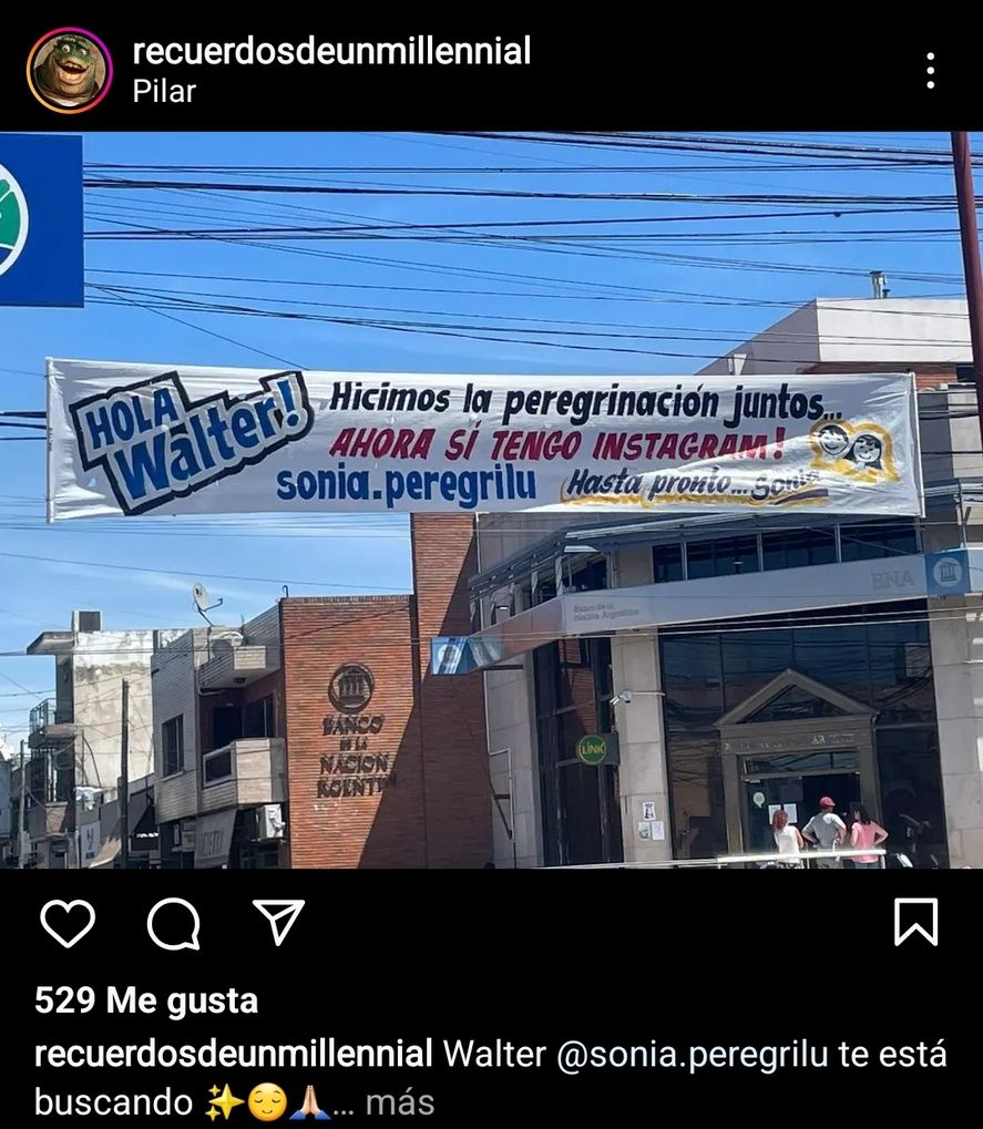 El pasacalles en Pilar con la búsqueda de @Sonia.peregrilu a Walter, con quien caminó durante la ultima peregrinación a Luján. 
