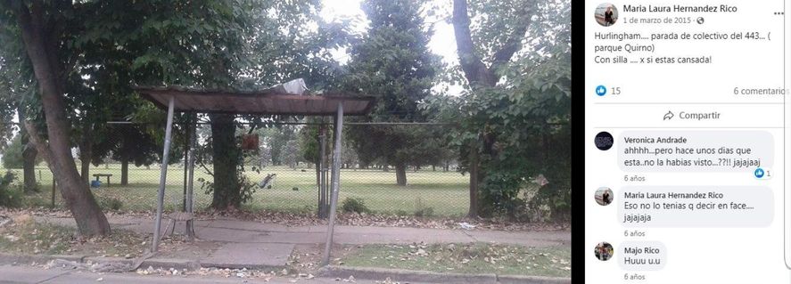 En 2015 alguien también colocó un mueble para sentarse en la parada del colectivo 443 en Hurlingham. Aquella vez fue una silla más simple, pequeña y portátil