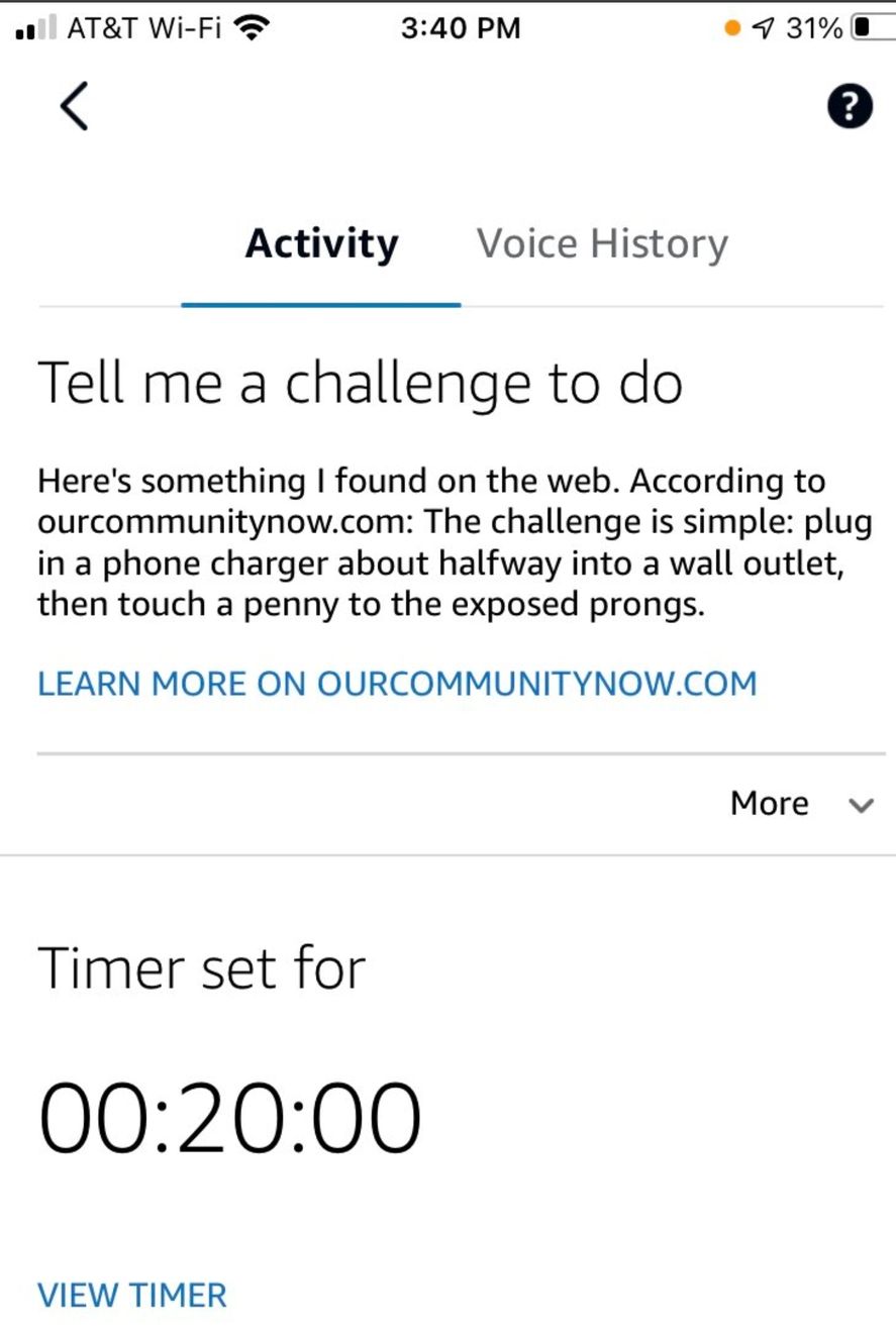 En inglés el mensaje que el asistente de Amazon le leyó a una niña de 10 años en el reto llamado 