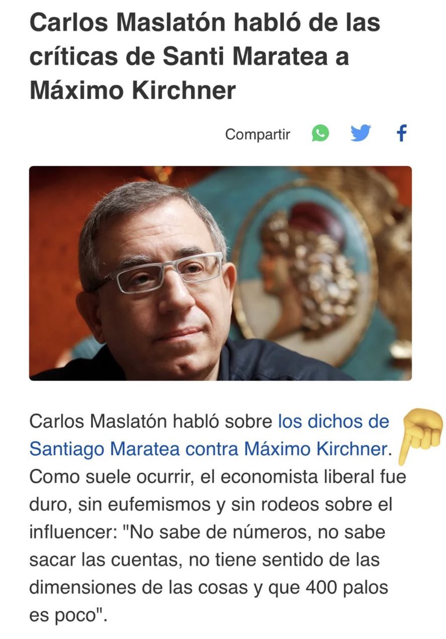 Este artículo periodístico fue el origen de la disputa en Twitter entre la influencer Santi Maratea, y el liberal Carlos Maslatón