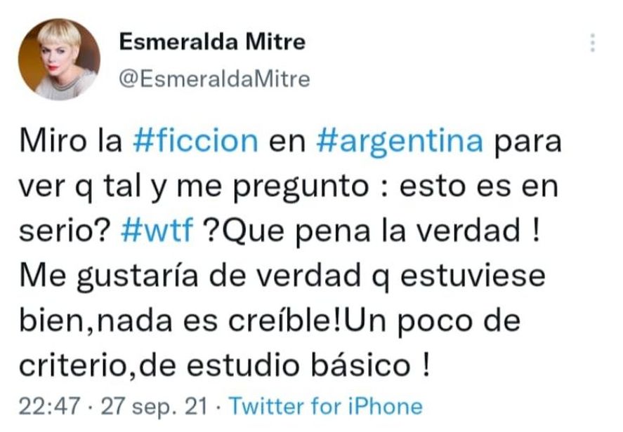Esmeralda Mitre criticó la nueva ficción de canal 13 La 1-5/18
