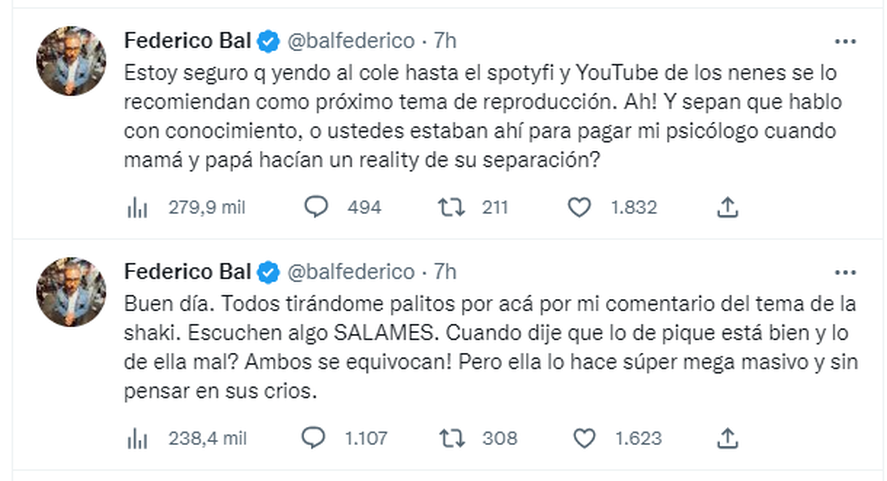 Fede Bal arremetió contra Shakira por su Bizarrap Session