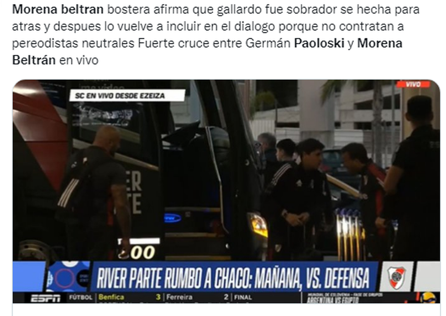 Fuerte Cruce entre Morena Beltrán y Germán Paoloski en ESPN