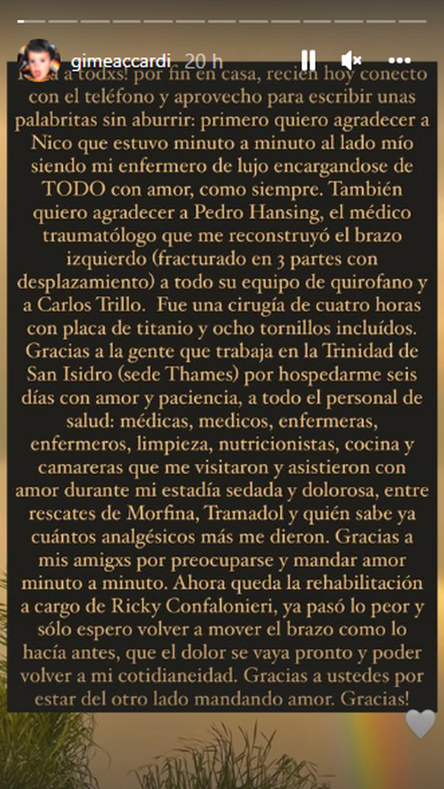 Gimena Accardi reapareció luego de su grave accidente