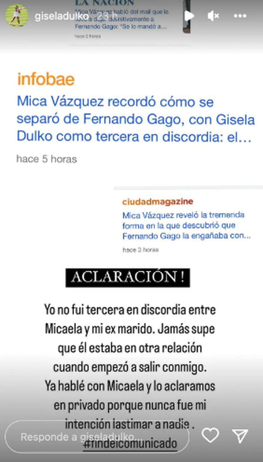 Gisela Dulko habló sobre la polémica con Fernando Gago y Mica Vázquez