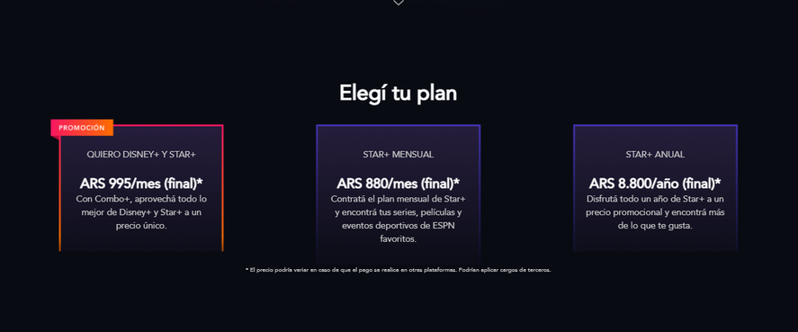 La plataforma STAR PLUS ofrece tres planes de contratación