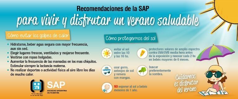 La Sociedad Argentina de Pediatría difunde sus recomendaciones para disfrutar del verano sin golpes de calor.