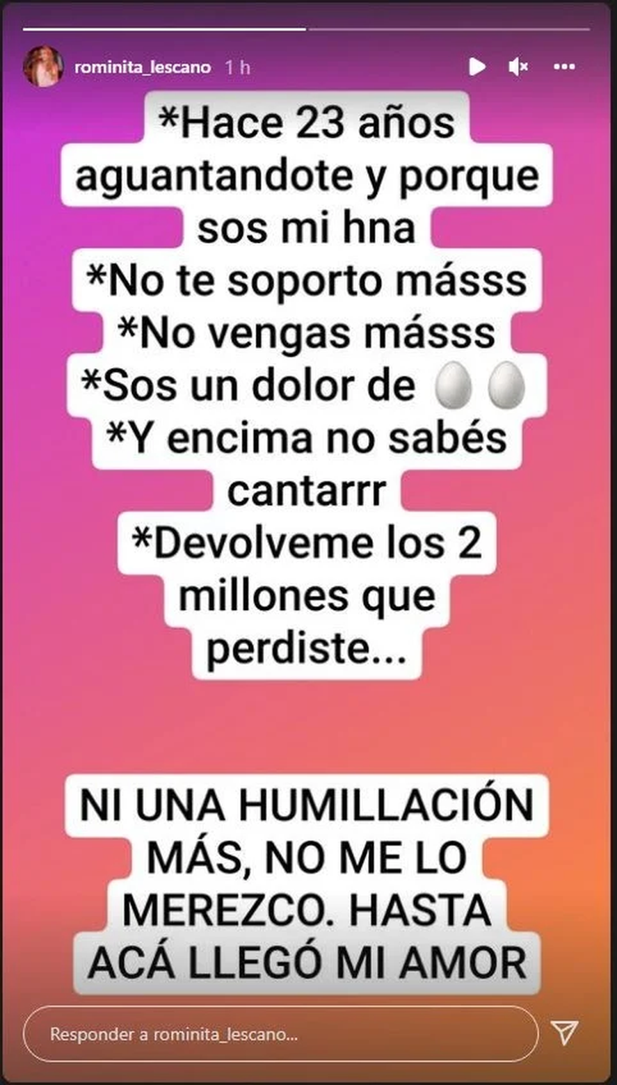 El descargo de Romina Lescano en sus redes