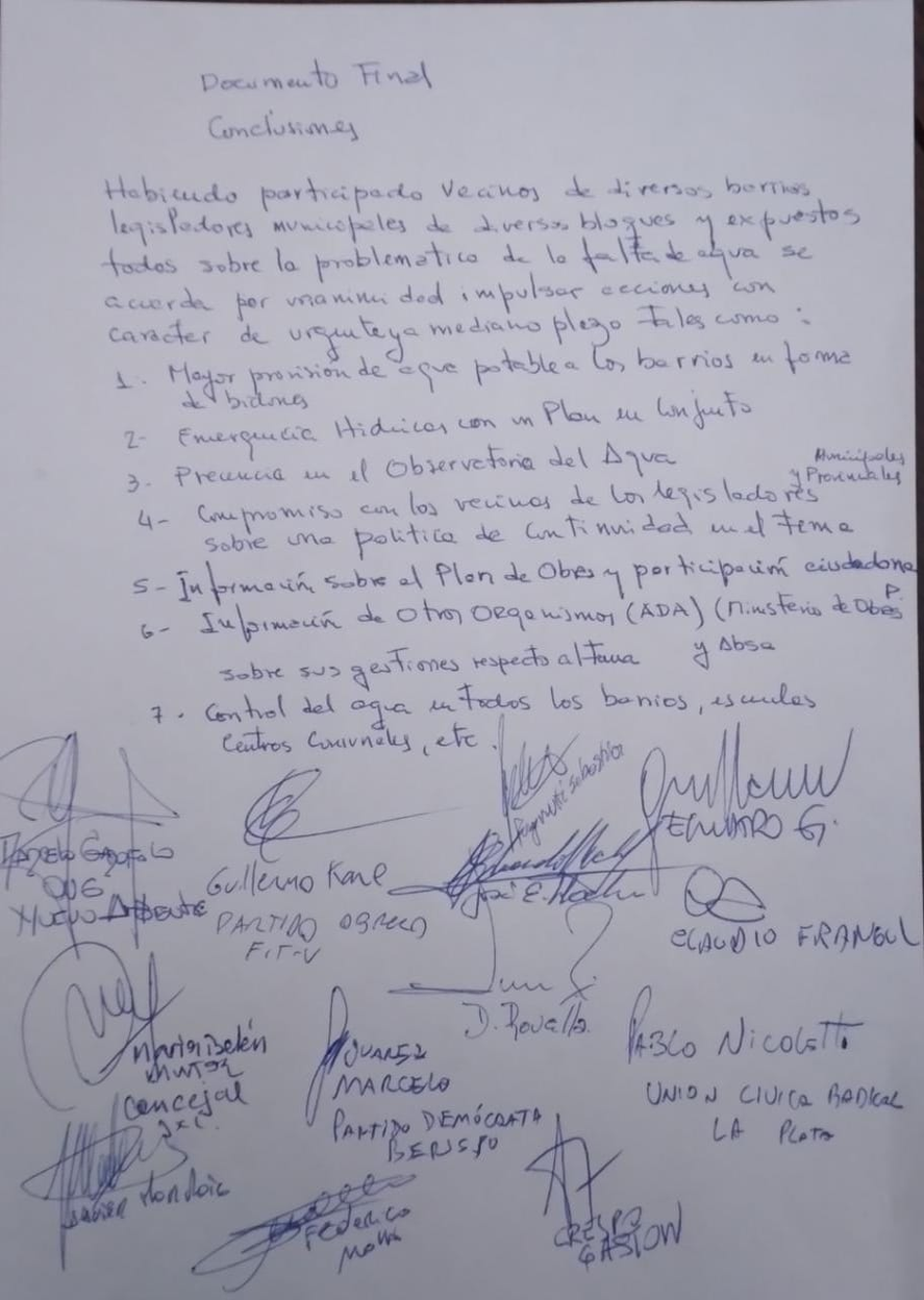 Los puntos que trataron en la reunión de ayer en la Mesa Vecinal del Agua.