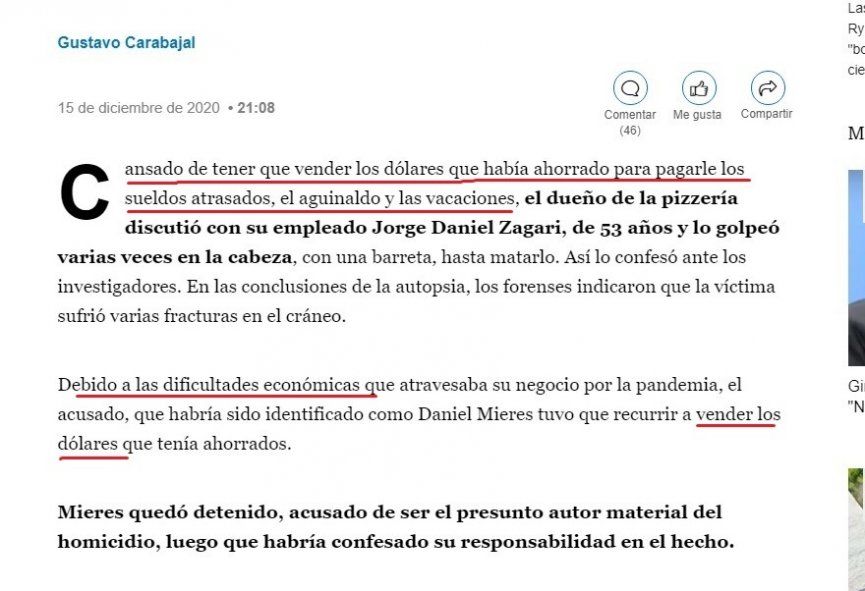 La nota benévola hacia el asesino de la pizzería