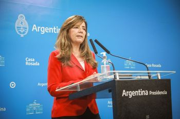 Gabriela Cerruti en la habitual conferencia de prensa de los jueves