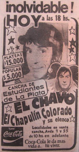 La publicidad del show de 1979 del Chavo y el Chapulin en la cancha de Estudiantes que subio a sus redes el Profesor Jirafales 