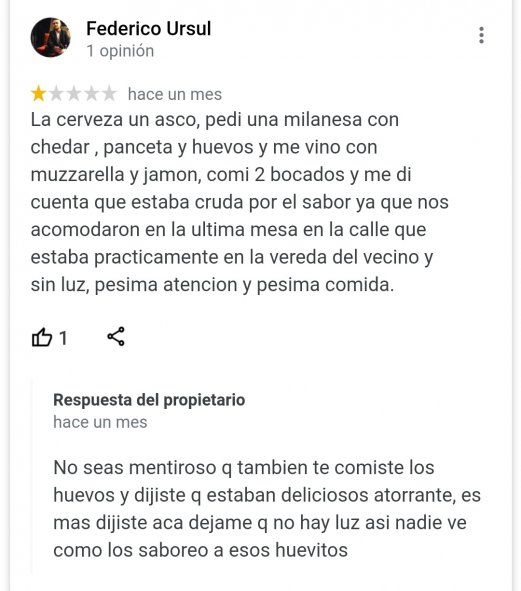 Un ejemplo de las respuestas que da la Cervecería en los comentarios de los clientes en Google 