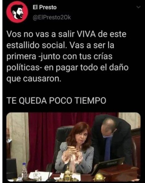 La amenaza con odio a Cristina Kirchner de 