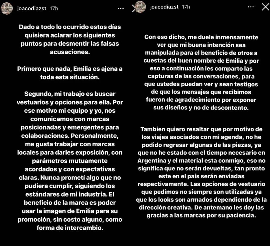 El vestuarista de Emilia Mernes desmintió las denuncias de estafa