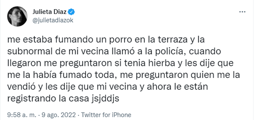 Julieta Díaz contó que recibió una denuncia de su vecina por fumar Marihuana