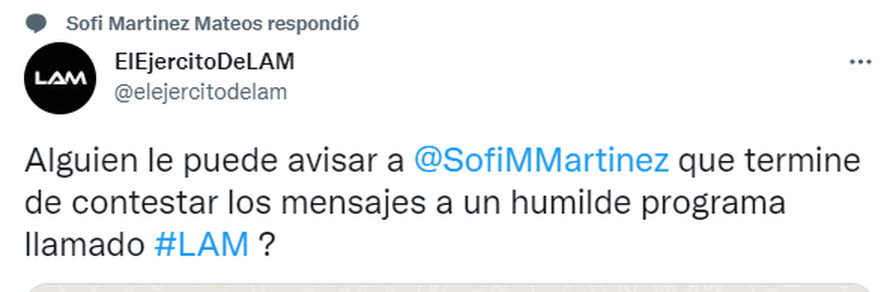 Desde las redes de LAM cuestionaron a la periodista Sofi MArtínez por no contestar los mensajes