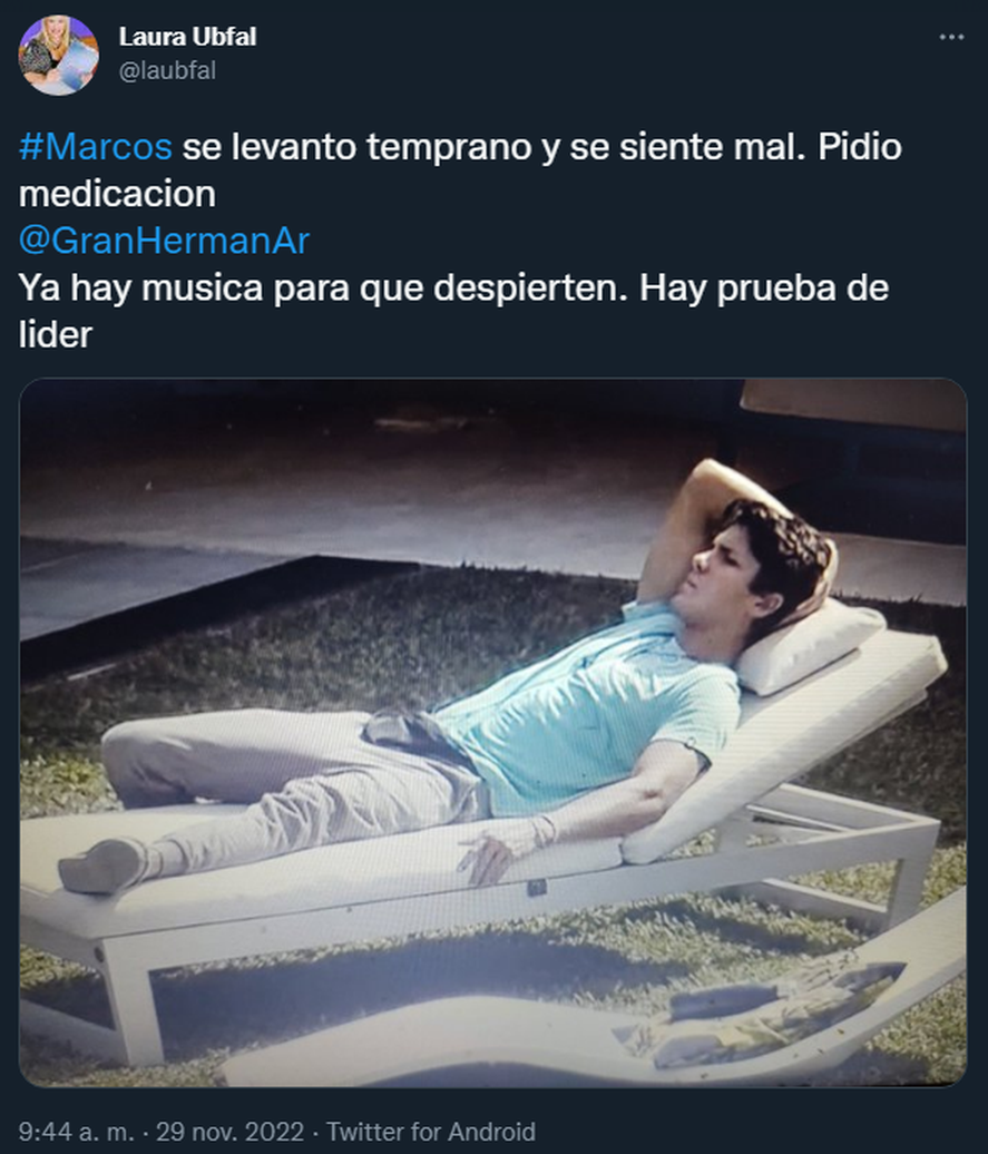 Laura Ubfal contó que Marcos de Gran Hermano precisó asistencia médica.