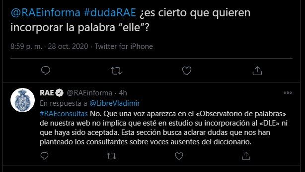 La RAE saldó dudas sobre la incorporación de "elle" en su Observatorio de palabras