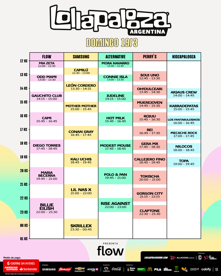 LOLLAPALOOZA 2023: horarios domingo 19