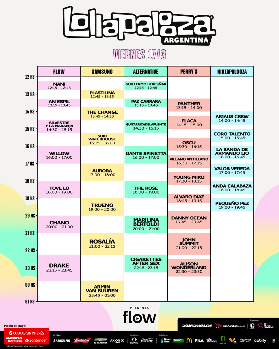 LOLLAPALOOZA 2023: horarios viernes 17