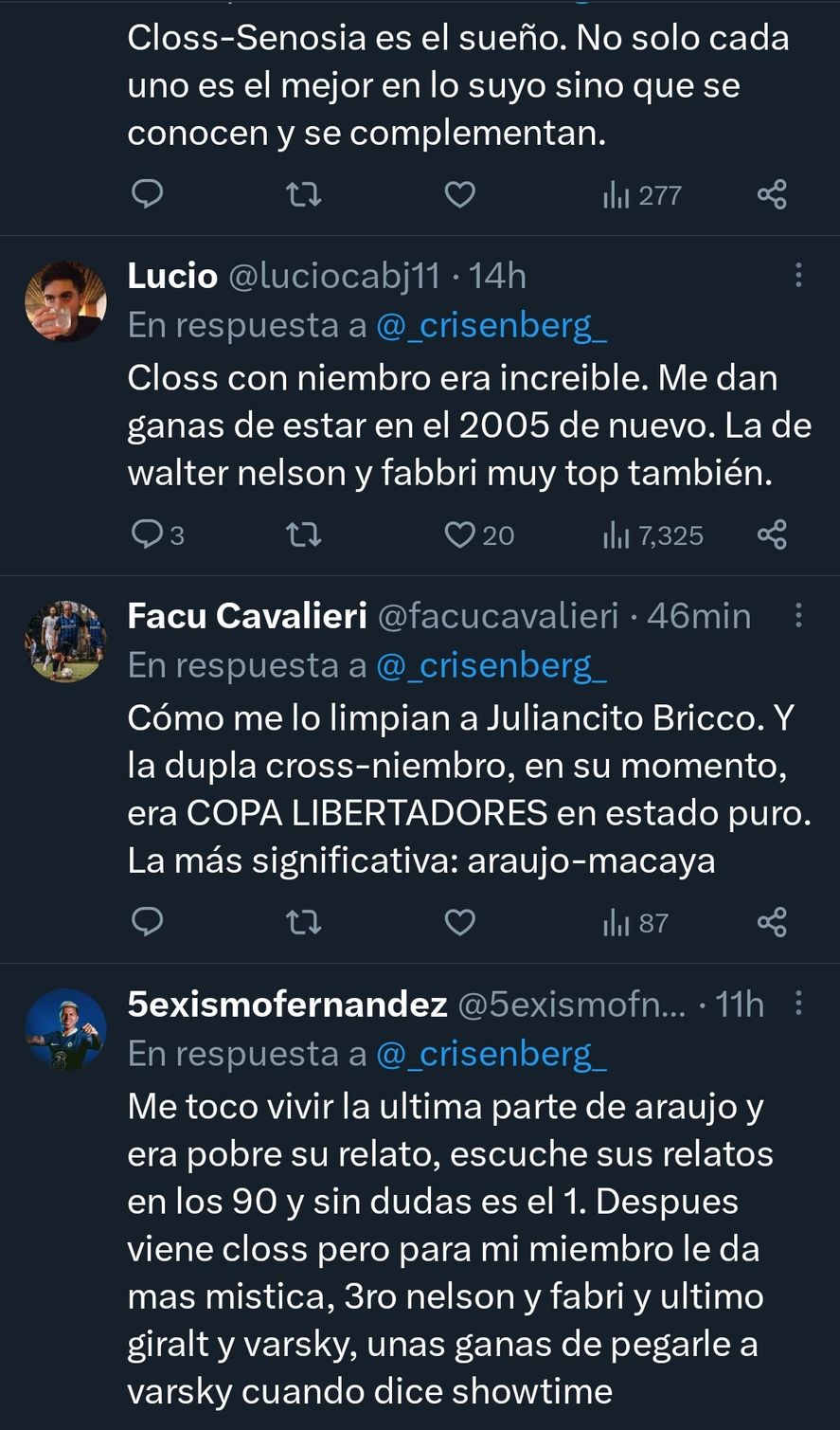 Los comentarios a la encuesta en Twitter que preguntaba cuál era la mejor dupla histórica de relatores de la TV Los comentarios a la encuesta en Twitter que preguntaba cuál era la mejor dupla histórica de relatores de la TV