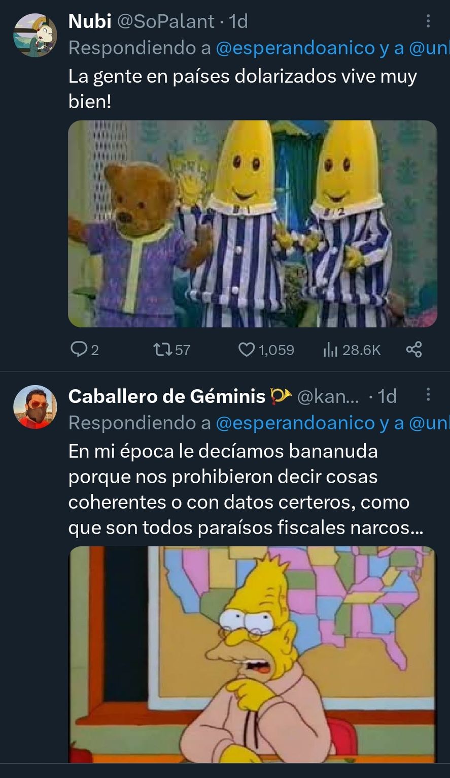 Los comentarios en redes por el plan de dolarización de Javier Milei. Se burlan de los países que implementaron esta idea, y los identifican con la fruta "banana" Los comentarios en redes por el plan de dolarización de Javier Milei. Se burlan de los países que implementaron esta idea, y los identifican con la fruta "banana"