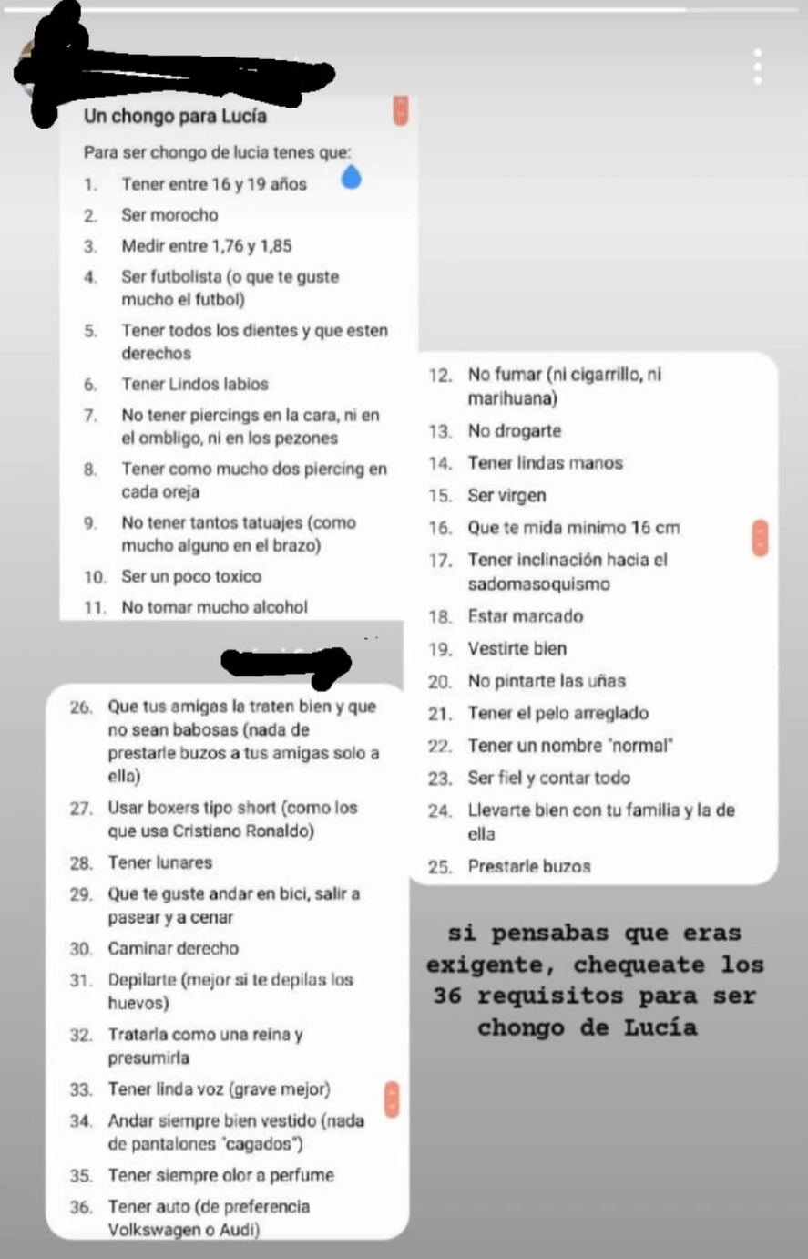 La lista completa de Lucía  