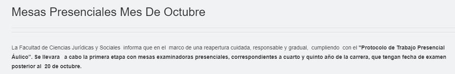 El comunicado de la Facultad de Derecho de la UNLP sobre las mesas presenciales
